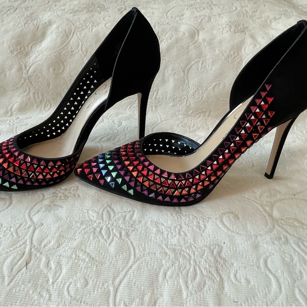 Jessica Simpson Black Heels with Vibrant Multicolor Accents - Picture 8 of 11